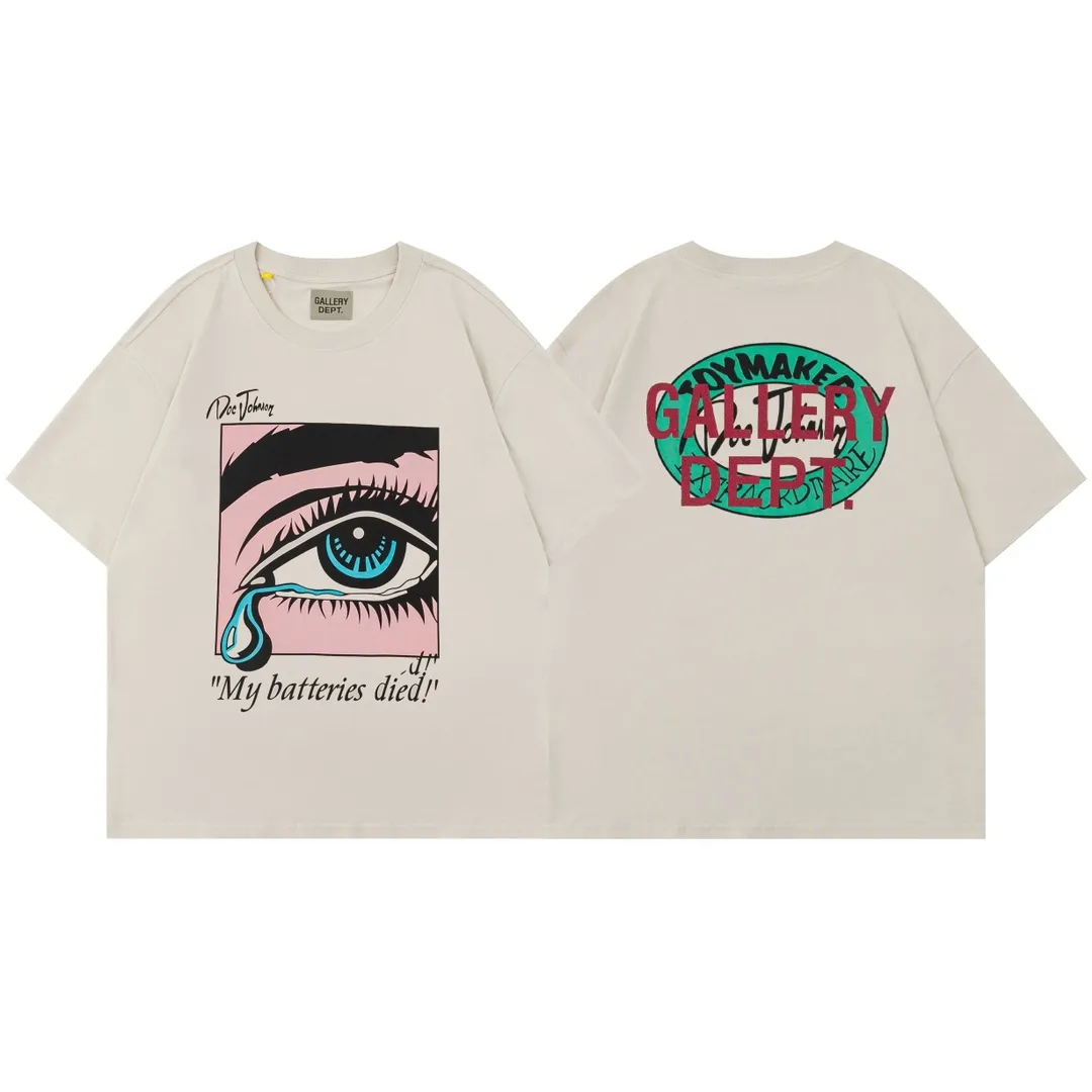 Model D106 Gallery dept European and American washed trendy brand printed high street T-shirt, same style for men and women, red hot stamping and offset printed letters, after washing and shaping, it will not change shape and will not pill, comfortable and breathable, apricot color S to XL, p106